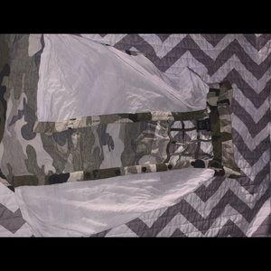 camouflage and white cardigan